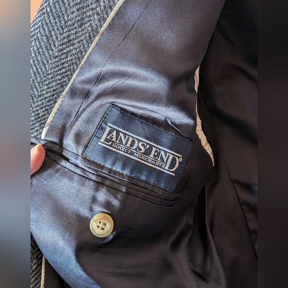 Lands' End Herringbone Selkirk Wool Blazer Men's 39R Blue/White - Picture 3 of 10